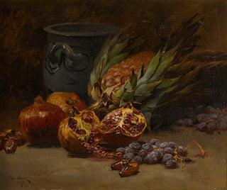 Martwa natura z granatami i ananasem - Henri Saintin — widok dzieła