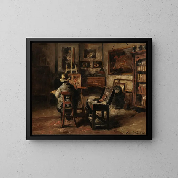 Atelier Ferdinanda De Braekeleera I, ojca malarza - Henri de Braekeleer — oprawiony obraz na ścianie