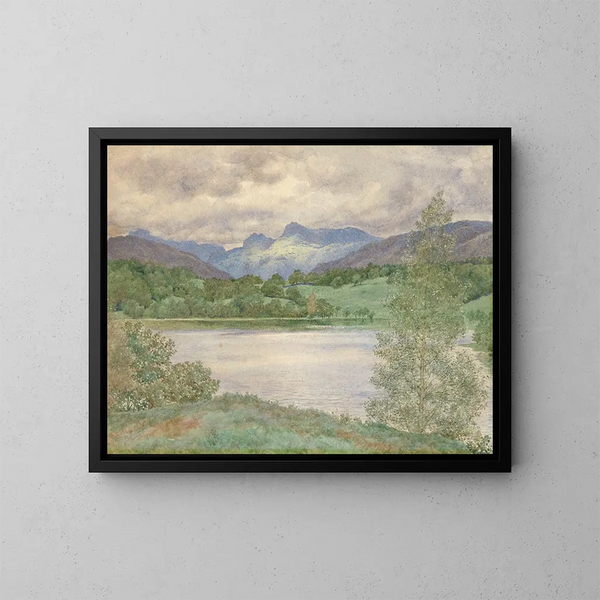 Loughrigg Tarn i Langdale Pikes, Westmorland - Henry James Holiday — oprawiony obraz na ścianie
