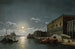 Widok na zatokę San Marco z Pałacem Dożów i kościołem Santa Maria della Salute w oddali przy księżycowym świetle - Henry Pether — widok dzieła