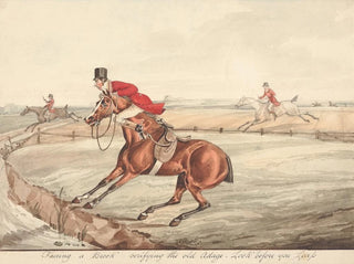 Henry Thomas Alken - Qualified Horses and Unqualified Riders Faceing a Brook Verifying the Old Adage Look Before You Leap.webp
