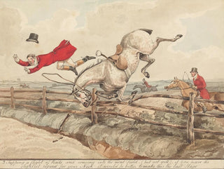 Henry Thomas Alken - Qualified Horses and Unqualified Riders Topping a Flight of Rails.webp