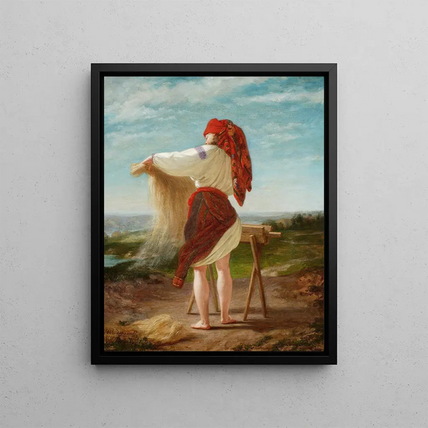 Henryk Rodakowski - Peasant woman breaking flax.webp