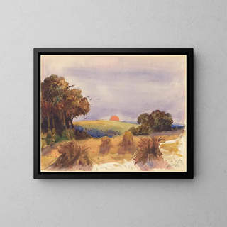 Un champ de maïs au coucher du soleil - Hercules Brabazon Brabazon — oprawiony obraz na ścianie