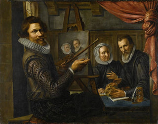 Herman van Vollenhoven - The Painter in his Studio Painting the Portrait of a Married Couple.webp