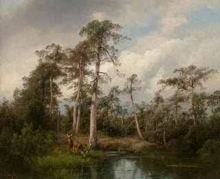 Jeleń w bagnie Gulph - Hermann Ottomar Herzog — widok dzieła