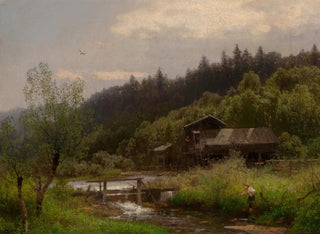 Zamknięty nad brzegiem strumienia - Hermann Ottomar Herzog — widok dzieła