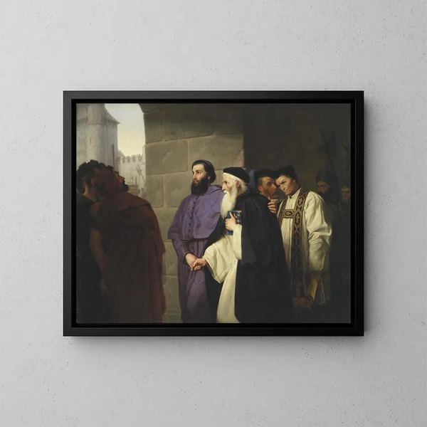 Hugh Latimer i Nicholas Ridley w drodze na stos - Hermann Schweder — oprawiony obraz na ścianie