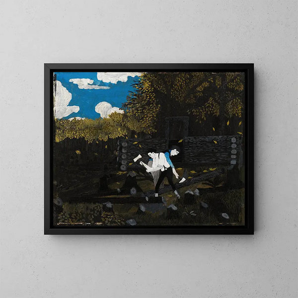 Abraham Lincoln i jego ojciec budujący swój chatek na Pigeon Creek - Horace Pippin — oprawiony obraz na ścianie