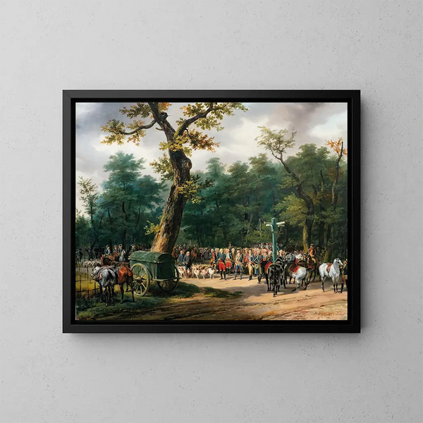 Ostatni polowanie Ludwika XVI w Fontainebleau - Horace Vernet — oprawiony obraz na ścianie