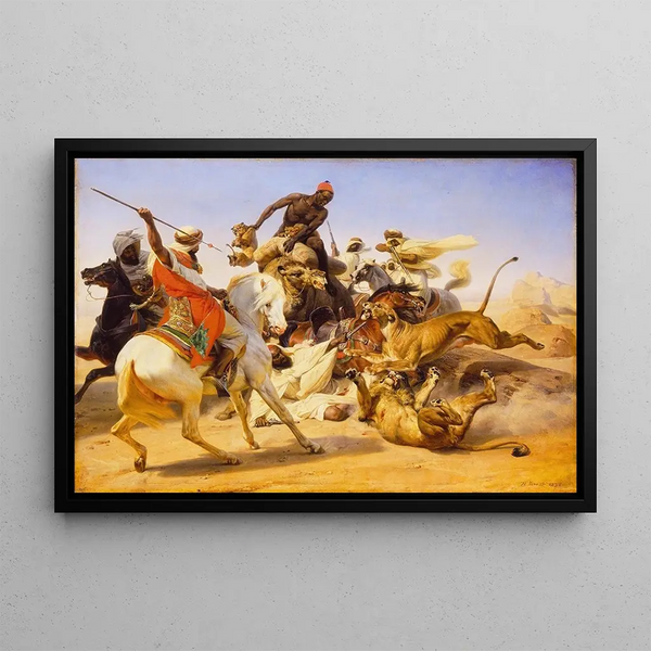 La chasse au lion - Horace Vernet — oprawiony obraz na ścianie