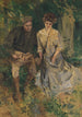 Mężczyzna i kobieta w ogrodzie - Howard Chandler Christy — widok dzieła