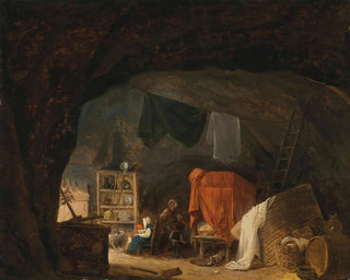 Rodzina w jaskini - Hubert Robert — widok dzieła