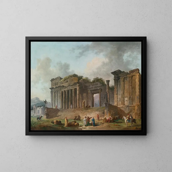 Un caprice architectural avec un artiste esquissant au premier plan - Hubert Robert — oprawiony obraz na ścianie