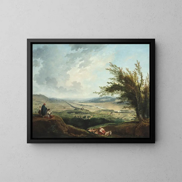 Szeroki pejzaż w pobliżu Paryża - Hubert Robert — oprawiony obraz na ścianie