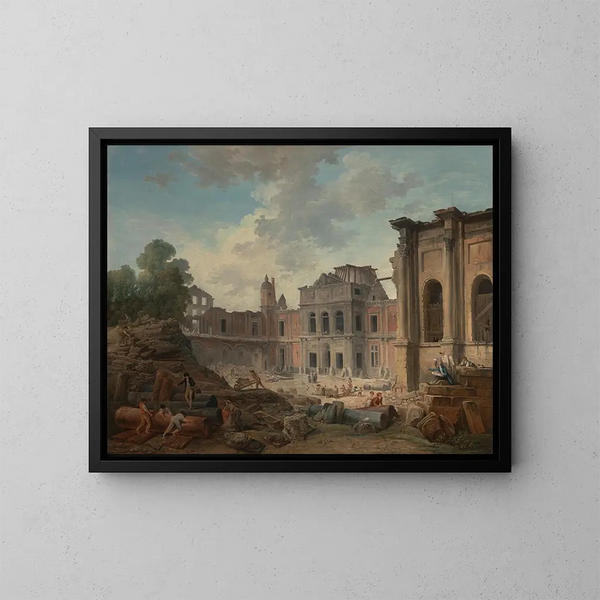 Rozbiórka zamku w Meudon - Hubert Robert — oprawiony obraz na ścianie