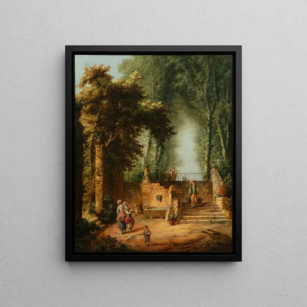 Fontanna w parku - Hubert Robert — oprawiony obraz na ścianie