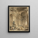 Galeria z łukowatymi kolumnami i siedzącą starożytną statuą - Hubert Robert — oprawiony obraz na ścianie