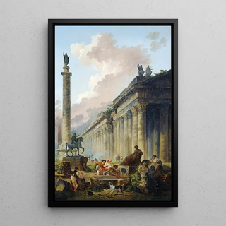Hubert Robert - Imaginary View of Rome with Equestrian Statue of Marcus Aurelius the Column of Trajan and a Temple.webp