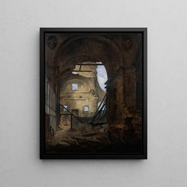 La chapelle de la Sorbonne avec la voûte de la nef effondrée - Hubert Robert — oprawiony obraz na ścianie