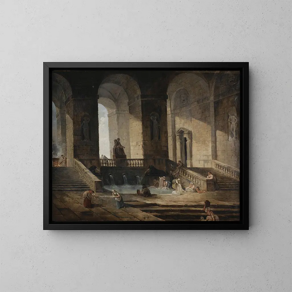 Lavandières dans une architecture romaine - Hubert Robert — oprawiony obraz na ścianie