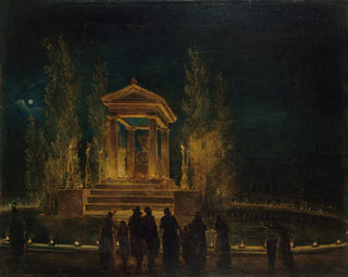 Hubert Robert - Le Mausole provisoire de JeanJacques Rousseau sur le bassin des Tuileries avant la translation de ses cendres au Panthon Nuit du 10 au 11 octobre 1794.webp