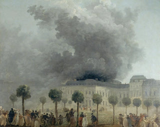 L'incendie de l'Opéra vu des jardins du Palais-Royal le 8 juin 1781 - Hubert Robert — widok dzieła
