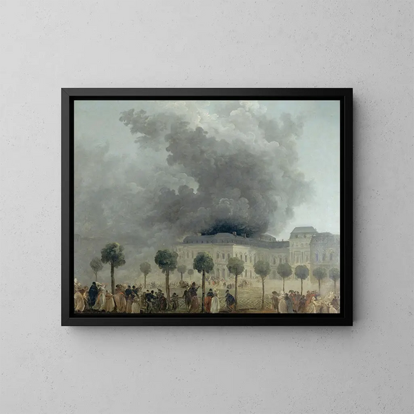 L'incendie de l'Opéra vu des jardins du Palais-Royal le 8 juin 1781 - Hubert Robert — oprawiony obraz na ścianie