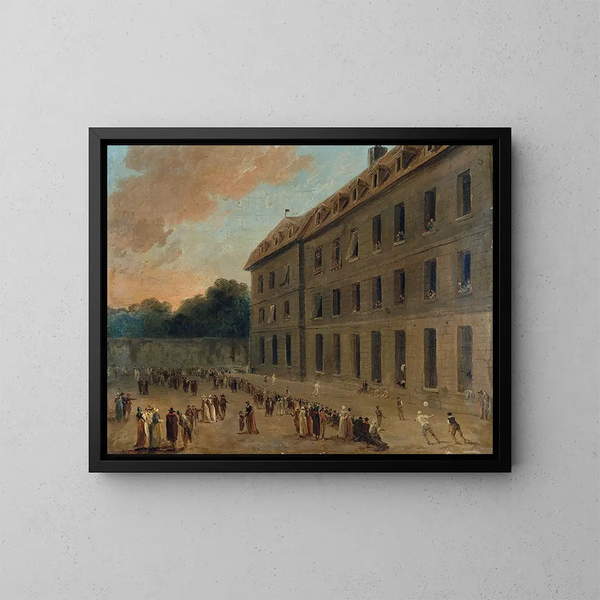 Rozrywka więźniów Saint-Lazare, mecz piłki nożnej - Hubert Robert — oprawiony obraz na ścianie