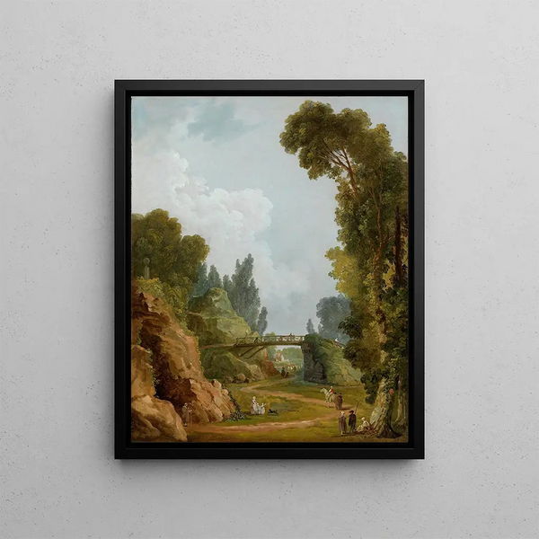 Le Pont Rustique Château de Méréville Francja - Hubert Robert — oprawiony obraz na ścianie
