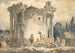 Świątyni Sybilli w Tivoli Mężczyzna w płaszczu i kapeluszu na schodach Grupa mnichów po prawej stronie - Hubert Robert — widok dzieła