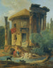 Lavandières nad rzeką pod ruiną okrągłego świątyni - Hubert Robert — widok dzieła