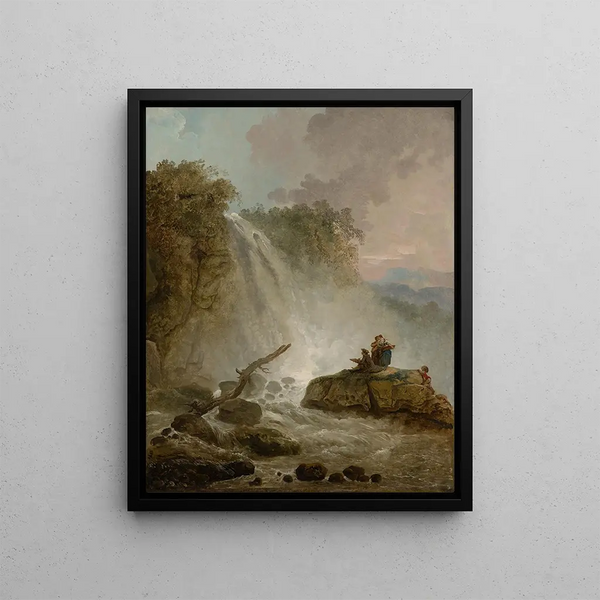 Kaskada z rysownikiem - Hubert Robert — oprawiony obraz na ścianie