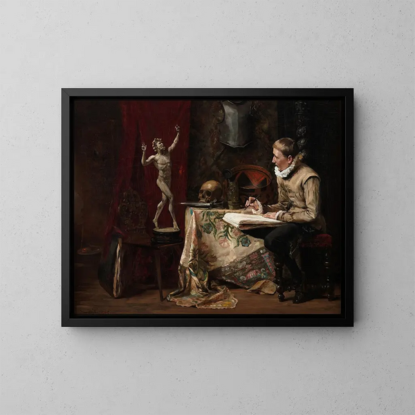 L'Atelier de l'artiste avec autoportrait - Hugo Birger — oprawiony obraz na ścianie