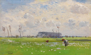 Hugo Mhlig - Sommerwiese mit blumenpflckenden Mdchen.webp
