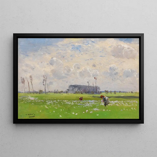 Hugo Mhlig - Sommerwiese mit blumenpflckenden Mdchen.webp