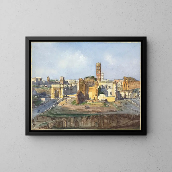 Łuk Tytusa i świątynia Wenus i Rzymu w pobliżu Forum Romanum - Ippolito Caffi — oprawiony obraz na ścianie