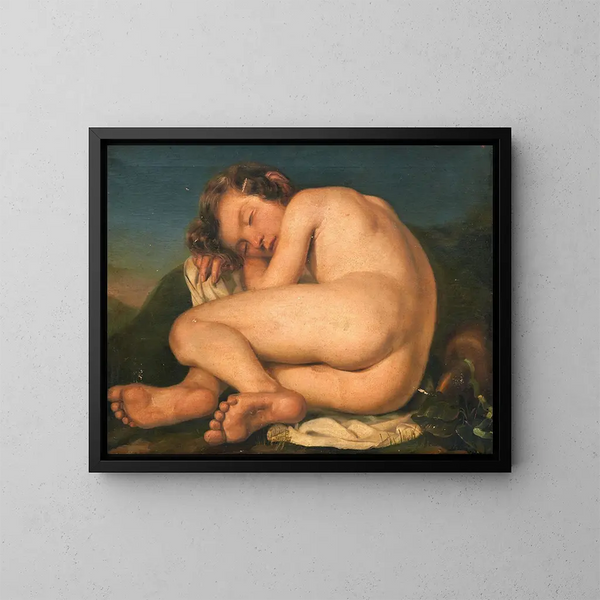 Cupidon endormi - Szkoła włoska — oprawiony obraz na ścianie