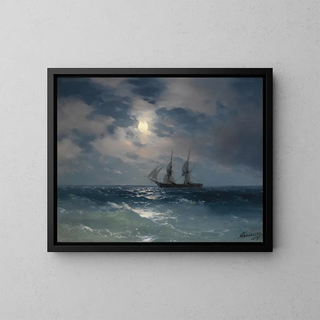 Le brick Mercury sous la lumière de la lune - Ivan Konstantinovich Aivazovsky — oprawiony obraz na ścianie