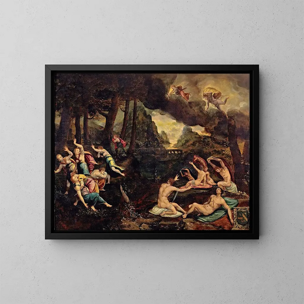 Apollon i Artemida zabijających dzieci Niobe - J Charbonnier — oprawiony obraz na ścianie
