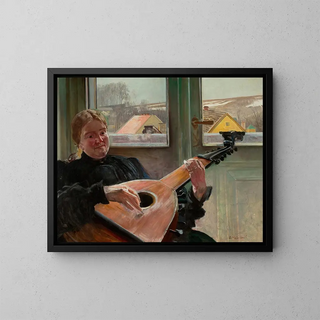 Portret siostry artysty Heleny z lutnią - Jacek Malczewski — oprawiony obraz na ścianie