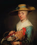 Młoda kobieta w kapeluszu słomkowym, trzymająca kurę i kosz z jajkami - Jacob Gerritsz. Cuyp — widok dzieła