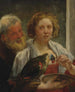 Mężczyzna z brodą i kobieta z papugą, nieodwzajemniona miłość - Jacob Jordaens — widok dzieła