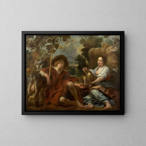 Bergère versant du lait à un berger - Jacob Jordaens — oprawiony obraz na ścianie