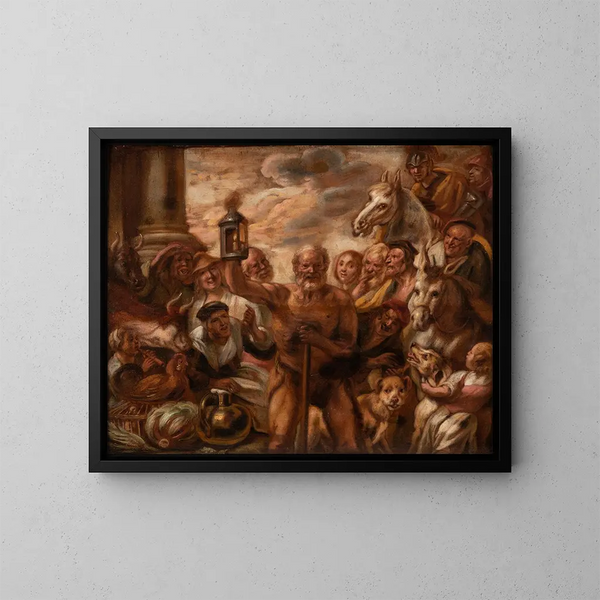 Diogène poszukujący uczciwego człowieka - Jacob Jordaens — oprawiony obraz na ścianie