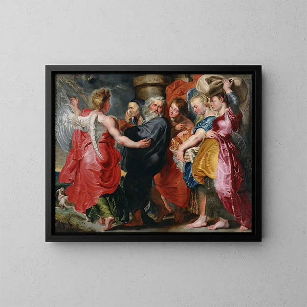 Ucieczka Lota i jego rodziny z Sodomy - Jacob Jordaens — oprawiony obraz na ścianie