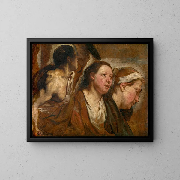dwóch głów kobiet i tors wojownika - Jacob Jordaens — oprawiony obraz na ścianie
