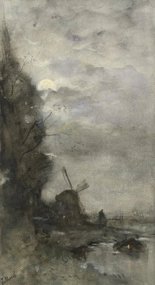Jacob Maris - Landschap met molen bij maanlicht.webp