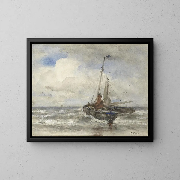 Jacob Maris - Twee vissersschepen bij het strand.webp