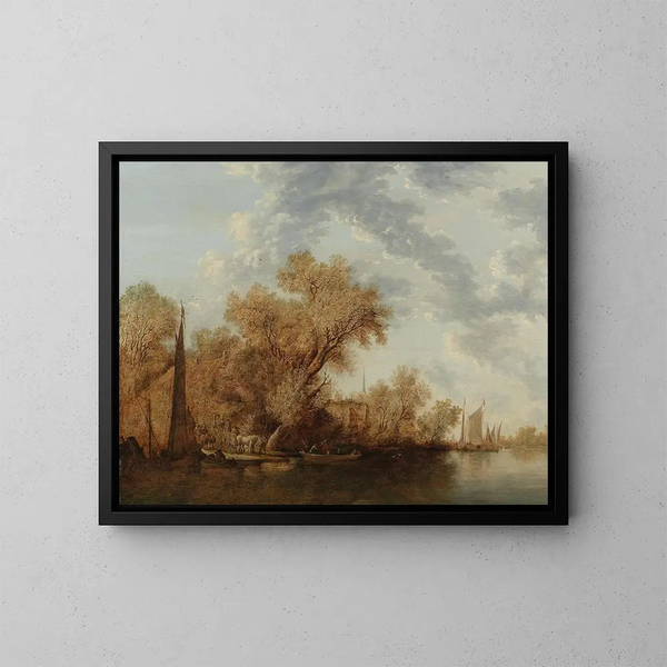 pejzażu rzecznych z łodziami - Jacob Salomonsz van Ruysdael — oprawiony obraz na ścianie